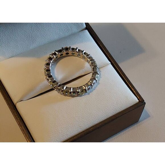 Sterling Silver/Platinum 3 Ct. Round Sim Diamond Eternity Band Ring Sz 8 - Picture 4 of 5